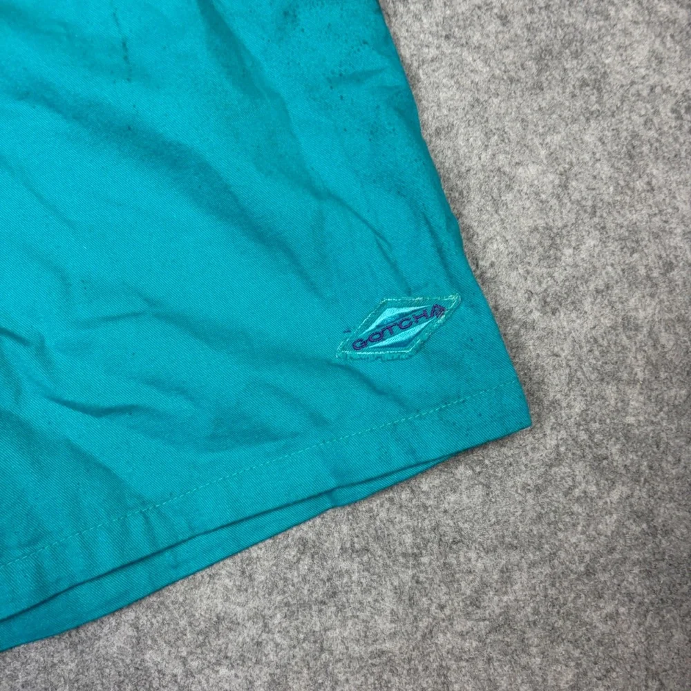 Vintage Gotcha Mens Teal Turquoise Cotton Twill Surf Shorts Size 30 90s Surfwear
